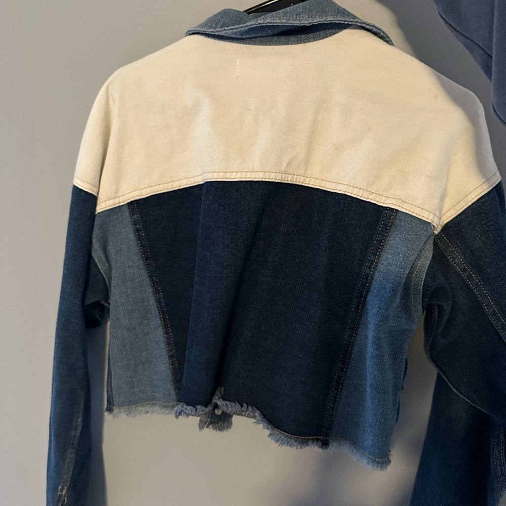 Multi Color Patchwork Cropped Jean Jacket - image 2